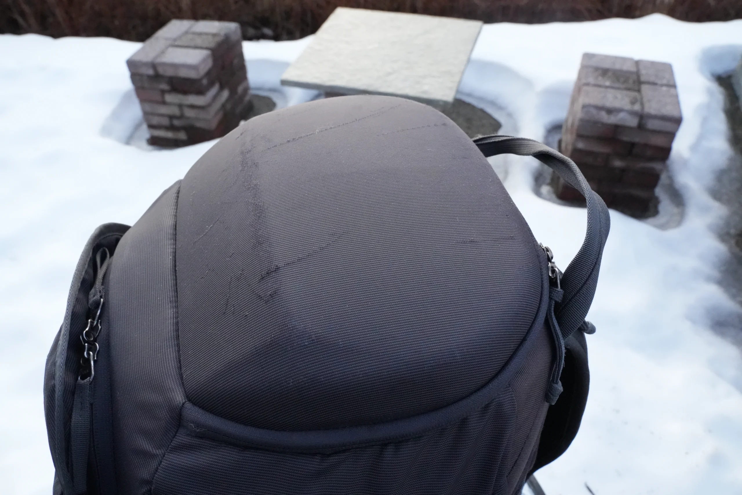 Thule Landmark 40 SafeZone top view showing scuffs and real-world wear