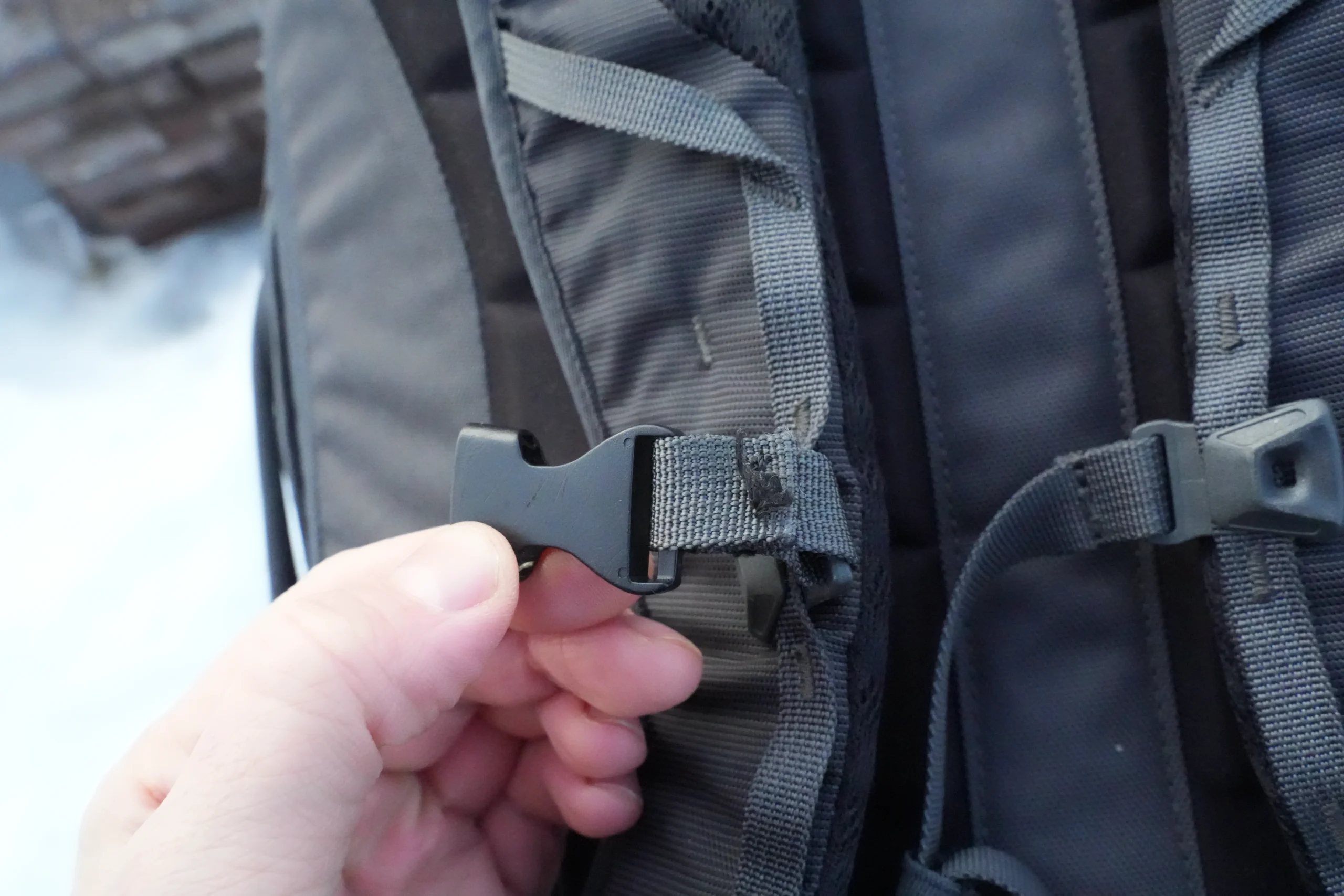 Thule Landmark 40 repaired sternum strap with whistle buckle