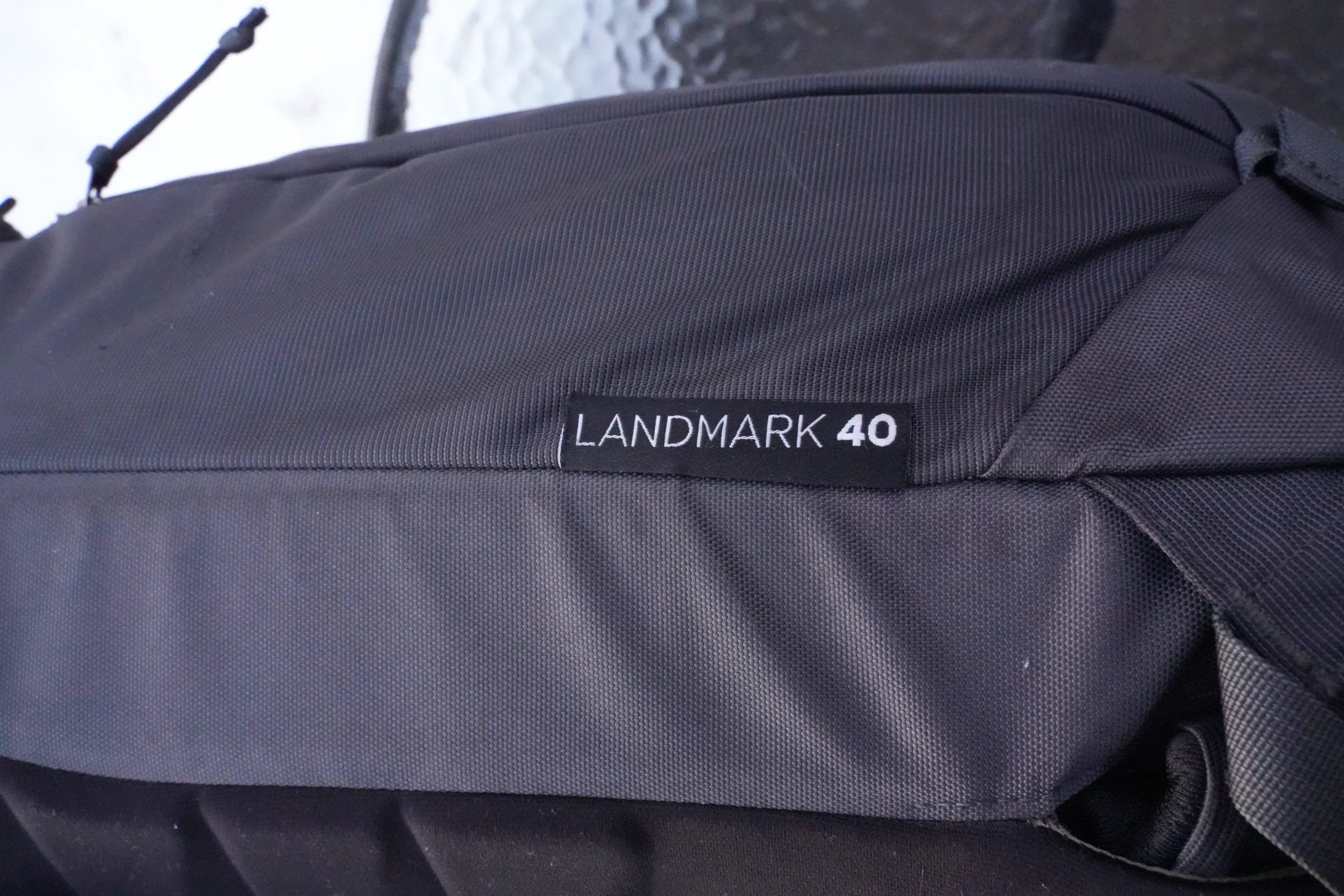 Thule Landmark 40 label close-up showing Thule branding