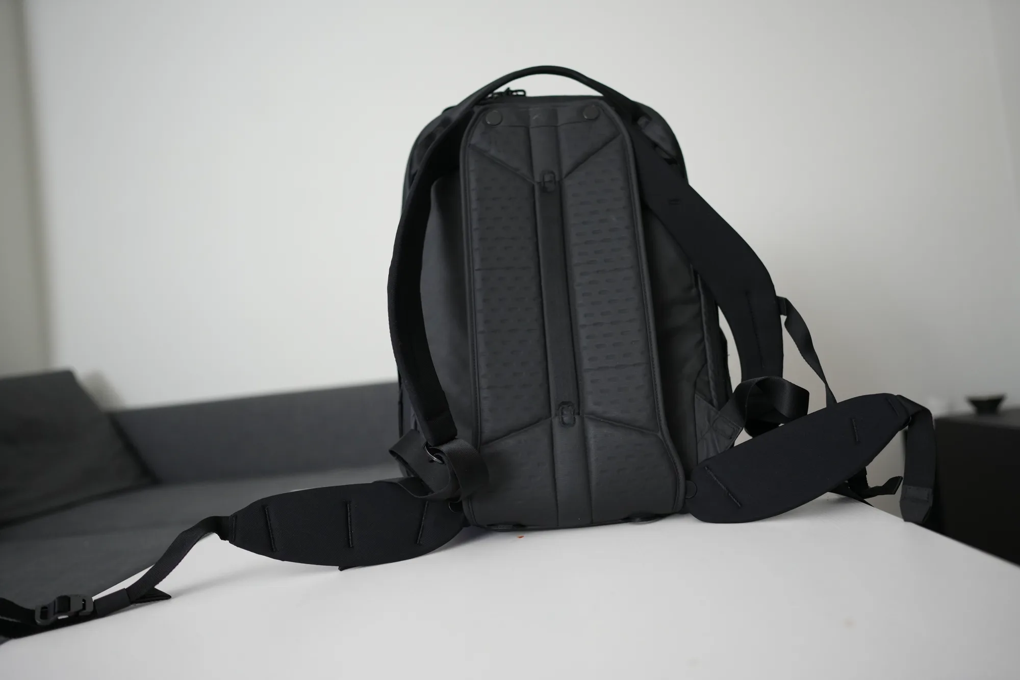 Peak Design Everyday Hip Belt installed on Travel Backpack 30L - back view showing full belt extension