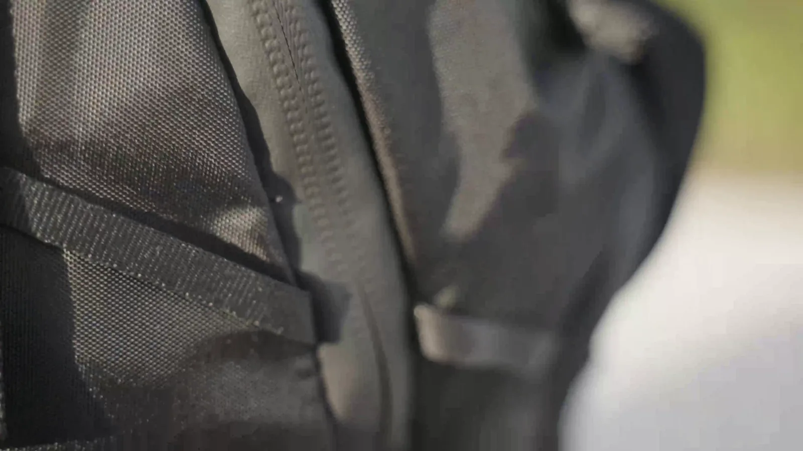 Close view of a DuraGlide sealing zipper on the Matador Global Travel Pack 35